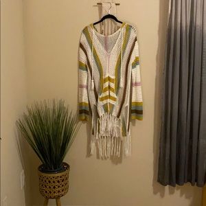 Multi-Color Long Sleeve Fringe Cover Up/Sweater